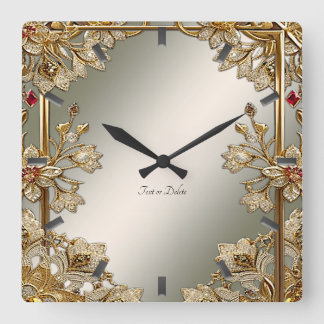 Gold Verzierte Blumenwall-Uhr Quadratische Wanduhr