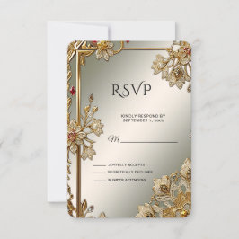 Gold Verzierte Blütenrahmen-RSVP-Karte RSVP Karte