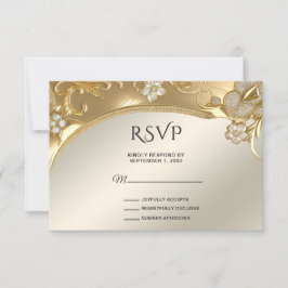 Gold Verzierte BlütenSVP-Karte RSVP Karte