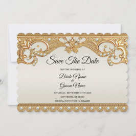 Gold Verzierte Perlen Save the Date Karte