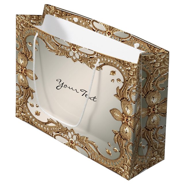 Gold Verzierte Rahmen-Geschenktasche Große Geschenktüte (Vorderseite Schrägansicht)