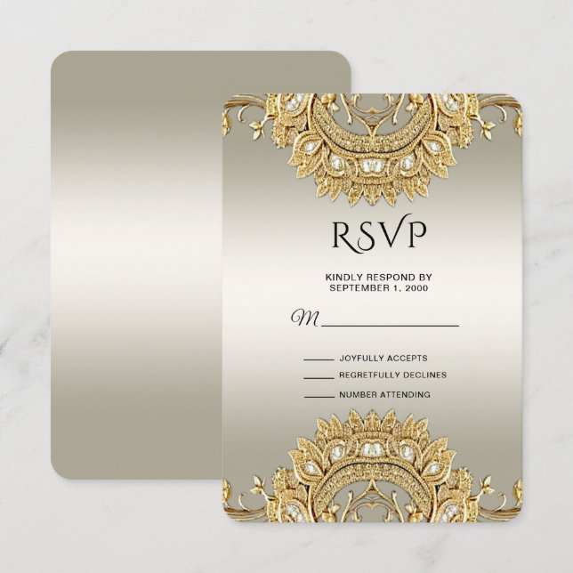 Gold Verzierte RSVP-Karte RSVP Karte (Vorne/Hinten)