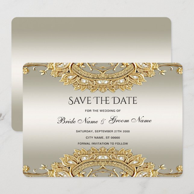 Gold Verzierte Save the Date-Karte Date (Vorne/Hinten)
