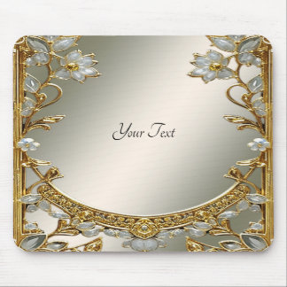 Gold Verzierte Weiße Blumenmousepad Mousepad