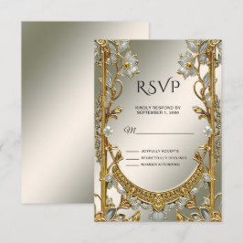 Gold Verzierte weiße Blütenkarte RSVP Karte