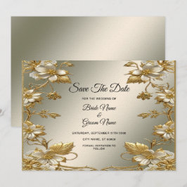Gold Verzierte Weiße Flora Save the Date