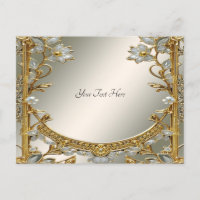 Gold Verzierte weiße Floral Postkarte