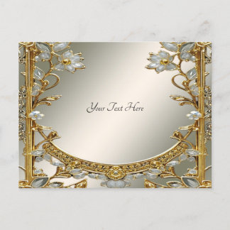 Gold Verzierte weiße Floral Postkarte