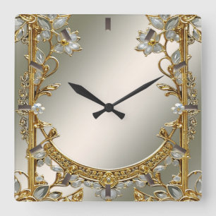 Gold Verzierte Weiße Wand-Uhr Quadratische Wanduhr
