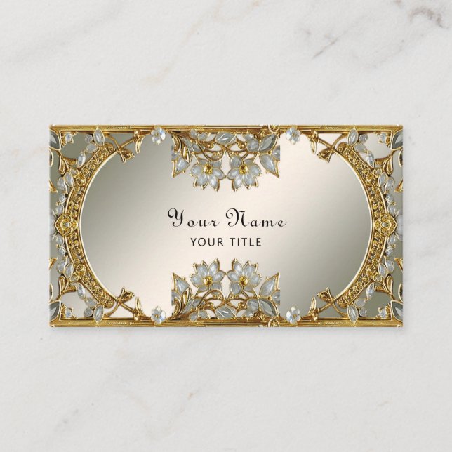 Gold Verzierte White Flor Business Card Visitenkarte (Vorderseite)