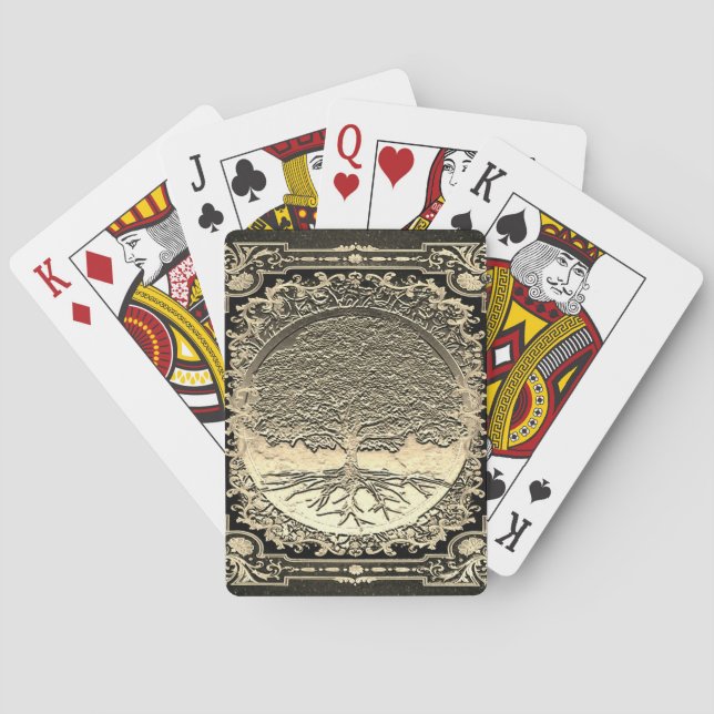 Gold Verzierter Baum des alten Rustikums Spielkarten (Rückseite)