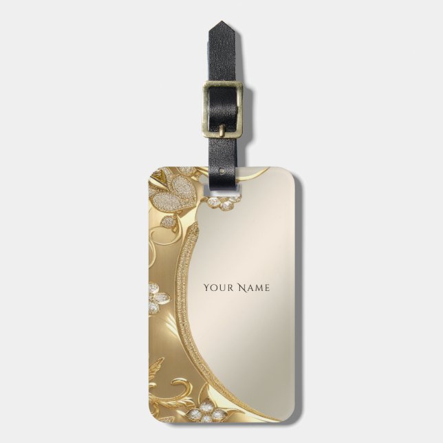 Gold Verzierter Blumenkoffer Gepäckanhänger (Vorderseite vertikal)