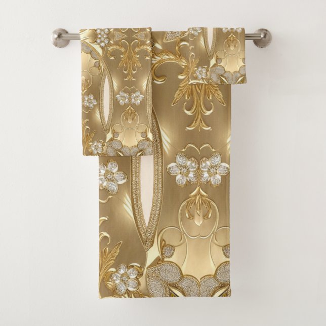 Gold Verziertes BlumenhandtuchSet Badhandtuch Set (Insitu)