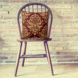 Gold Viktorianisch Damask Muster auf Maroon Red Kissen