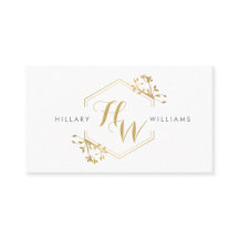 Gold Vine and Leaf Monogram Emblem Business Card