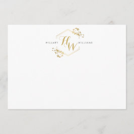 Gold Vine und Leaf Monogram Emblem flache Notizkar Mitteilungskarte