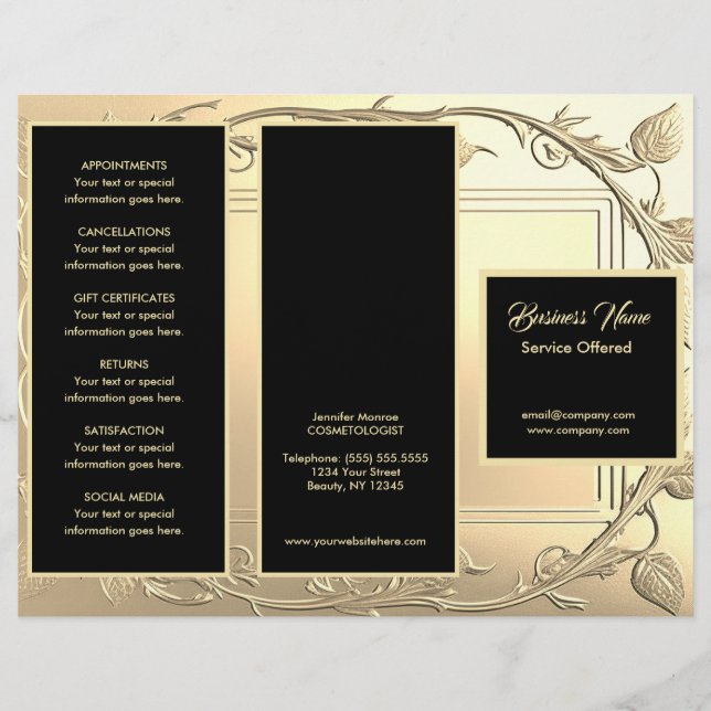Gold Vines und Black Menu & Pricing Flyer (Vorne)
