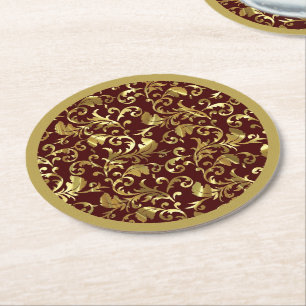 Gold Vintag Damaskus Dark Brown Runder Pappuntersetzer