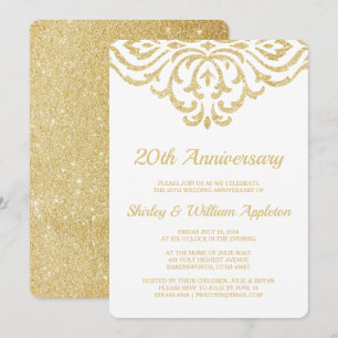 Gold Vintag Glam Elegant 20. Hochzeitstag Einladung