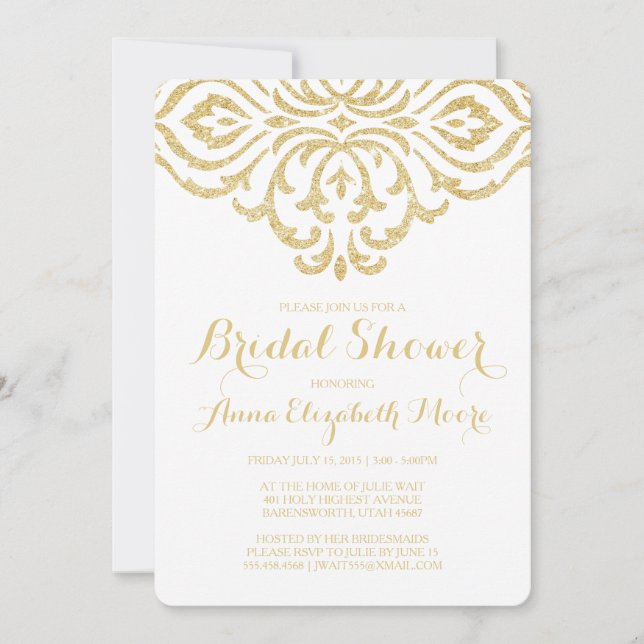Gold Vintag Glam Elegante Bridal Dusche Einladung (Vorderseite)