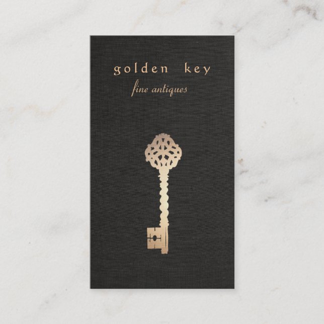 Gold Vintag Skelett Key Antique Möbelhändler Visitenkarte (Vorderseite)