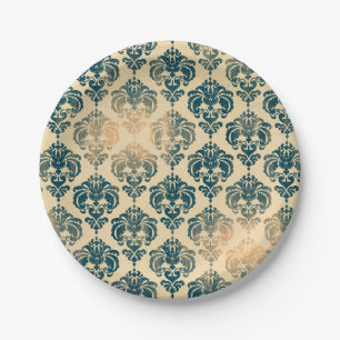 Gold & Vintage Blau Rustikal Moderner Glamour Dama Pappteller