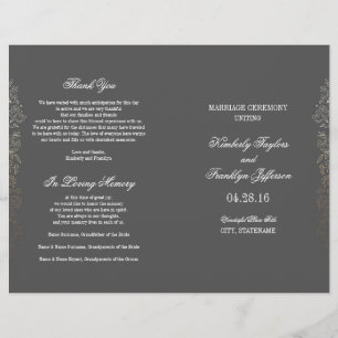 Gold Vintage blumengraue Hochzeitsprogramme