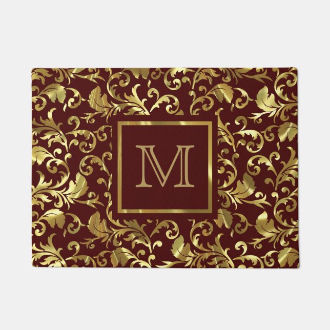 Gold Vintage Blütendampfer über braunem Hintergrun Fußmatte (Vorderseite)