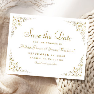 Gold Vintage Botanische Hochzeit Termin merken Postkarte