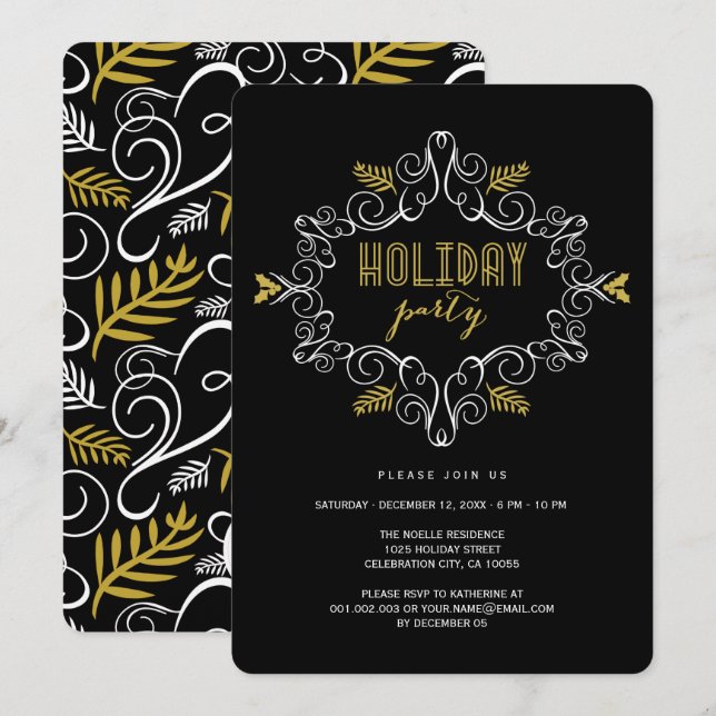 Gold Vintage Deko Foliage Classic Feiertag Einladung (Vorne/Hinten)