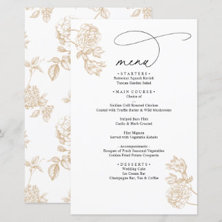 Gold Vintage Floral Moderne Schrift Hochzeitsmenü