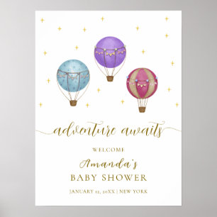 Gold Vintage Heißluftballon Baby Shower Willkommen Poster