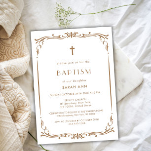 Gold Vintage Rahmen Taufe Christening Cross Einladung