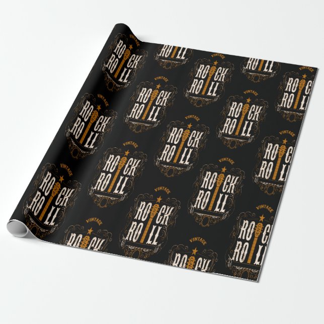 Gold Vintage Rock and Roll Geschenkpapier (Ungerollt)