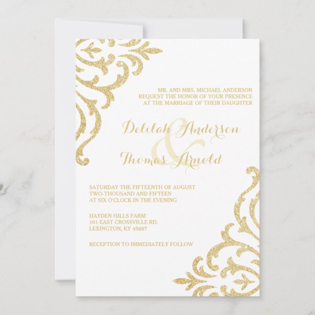 Gold Vintager Glamour Elegance Hochzeit Einladung (Vorderseite)
