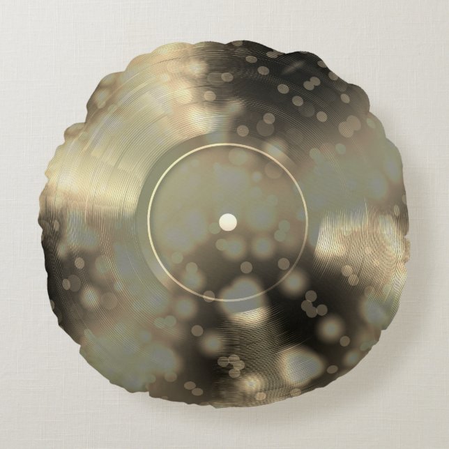 Gold Vinyl Record Rundes Kissen (Vorderseite)