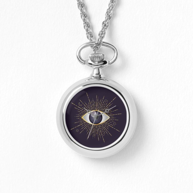 Gold & Violet Mystic Evil Eye Nazar Mati Armbanduhr (Vorderseite)
