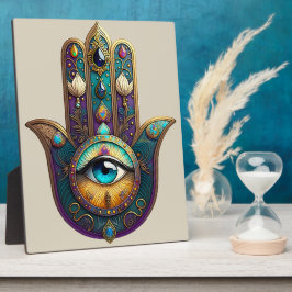 Gold Violet Teal Hamsa w/ Turquoise Third Eye Fotoplatte