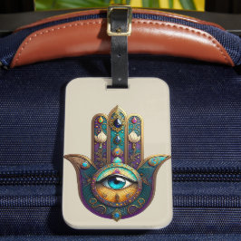 Gold Violet Teal Hamsa w/ Turquoise Third Eye Gepäckanhänger