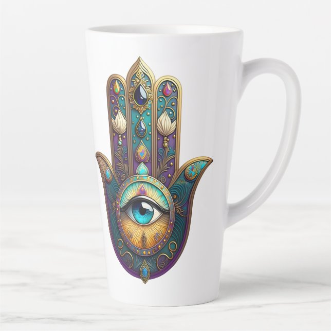 Gold Violet Teal Hamsa w/ Turquoise Third Eye Milchtasse (Rechts)