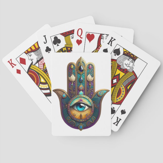 Gold Violet Teal Hamsa w/ Turquoise Third Eye Spielkarten (Rückseite)