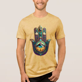 Gold Violet Teal Hamsa w/ Turquoise Third Eye Tri-Blend Shirt