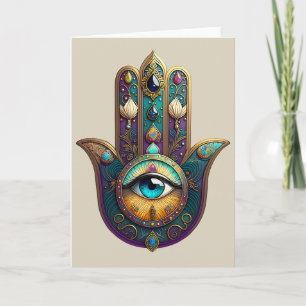 Gold Violett Teal Hamsa m/ Türkis Drittes Auge Karte
