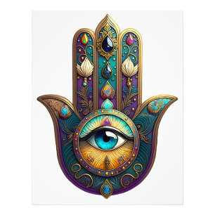 Gold Violett Türkis Hamsa mit Türkis drittem Auge Fotodruck