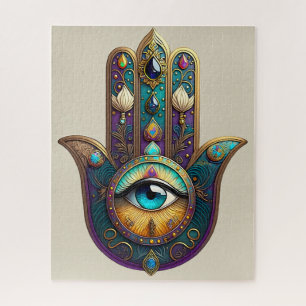 Gold Violett Türkis Hamsa mit Türkis Drittes Auge