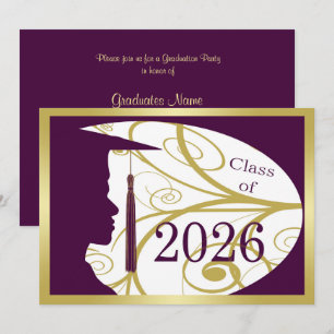 Gold/Violetter Mann Silhouette 2026 Abschlussfeier Einladung