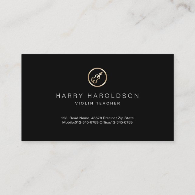Gold Violin Icon Violin Teacher Business Card Visitenkarte (Vorderseite)
