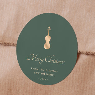 Gold Violine Geigenbauer Elegant Frohe Weihnachten Runder Aufkleber