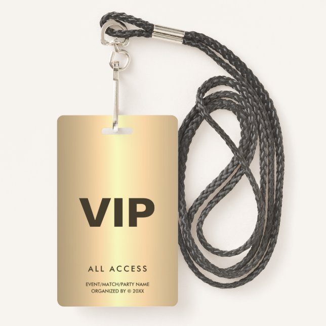 Gold VIP All Access Event Concept Match Party QR Ausweis (Vorderseite mit Schlüsselband)
