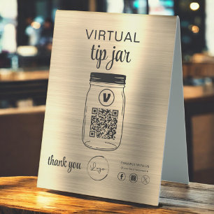 Gold Virtual Tipp Jar QR-Logo Tischaufsteller